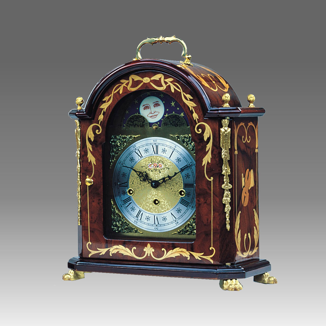 Mante Clock, Table Clock, Cimn Clock, Art.321/2 walnut Root Inaly - Westminster melody on rod gong, moon fase dial
